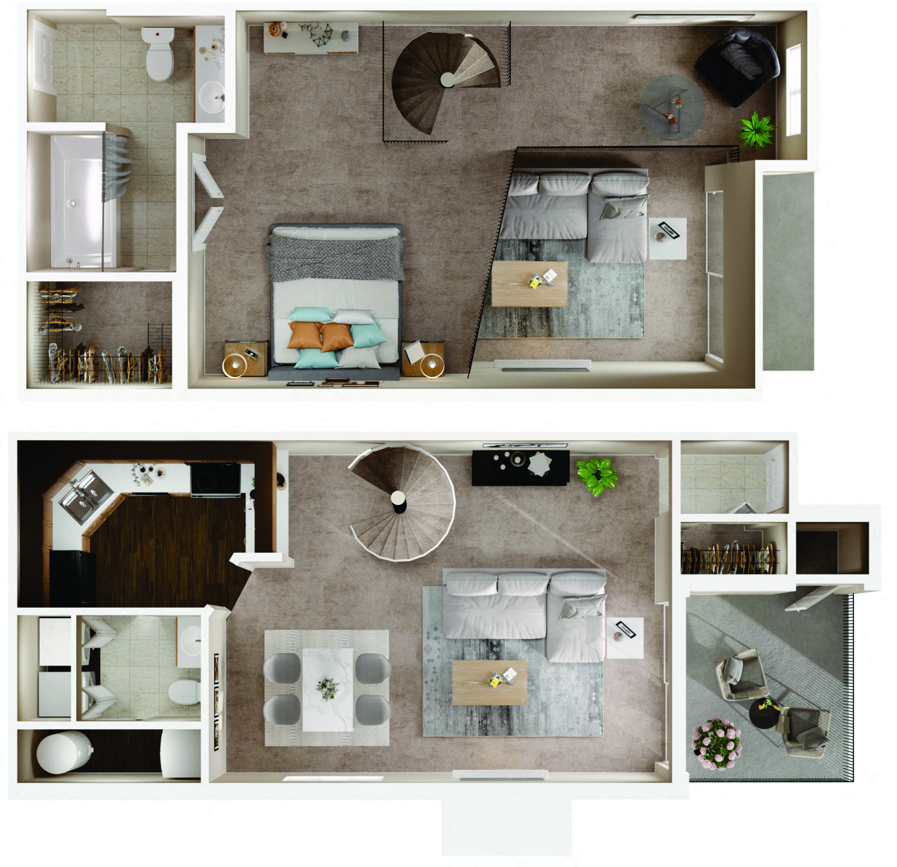 Floor plan for 1 bed, 1.5 baths, 1121 sqft